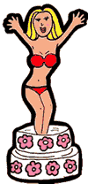 Female Dancer Popping out of Cake Clipart