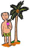 Man Enjoying a Drink Under Palm Tree Clipart