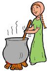 Woman Stirring Pot Over Fire