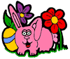 Bunny in Flowers with Painted Easter Egg Clipart