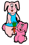 Young Bunny Giving Carrot to Mom Bunny