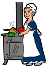 Woman Cooking on Old Fashioned Stove