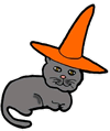 Black Cat in Orange Witches Hat Clipart