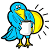 Blue Bird Holding Coffee
