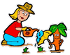 Female Trying to Water Carrot Clipart