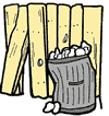 Broken Fence with Garbage Can Clipart