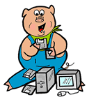 Pig Eating Computer Disks