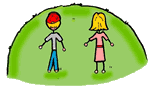 Stick Figure Boy & Girl Walking Up Hill Clipart