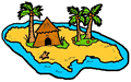 Palm Trees Around Hut on Beach Clipart