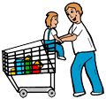 Pushing Toddler in Cart Clipart