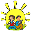 Kids Reading in Front of Sun