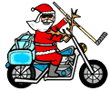 Motorcycle Riding Hockey Playing Santa