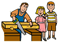 Father Building with Children Clipart