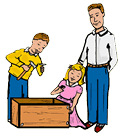 Father with Children Building Clipart