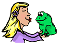 Hopeful Female Kissing Frog into Prince Clipart