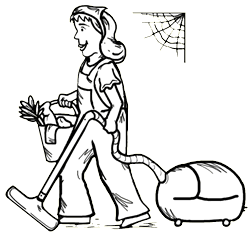 Woman Carrying Vaccuum &Cleaning Supplies