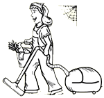 Woman Carrying Cleaning Supplies & Vaccuum Clipart