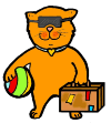 Cat with Luggage & Beach Ball Clipart
