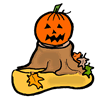 Carved Pumpkin on Tree Stump