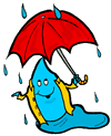 Happy Raindrop Holding Umbrella in Rain Clipart
