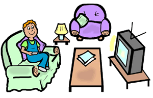 Watching Television in Living Room Clipart
