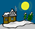 House in Winter Under Full Moon Clipart