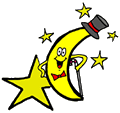 Happy Moon in Top Hat Leaning Against a Star Clipart