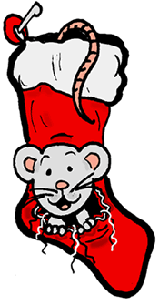 Naughty Mouse Poking Through Hole in Stocking Clipart