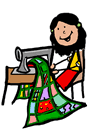 Stick Figure Girl Sewing Quilt Clipart