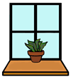 Window with Plant on Window Sill Clip Art