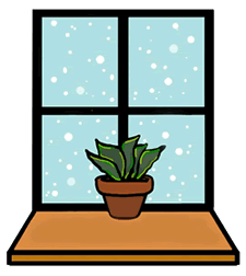 Snowing with Plant on Window Sill Clipart