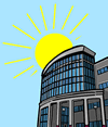 Sun Shining on a Public Building Clip Art