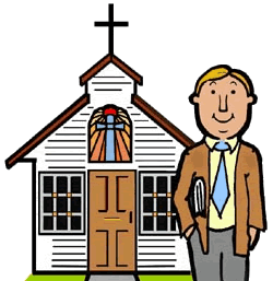 Man Standing in Front of Church Clipart