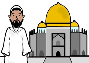 Muslim Man in Front of Mosque Clipart