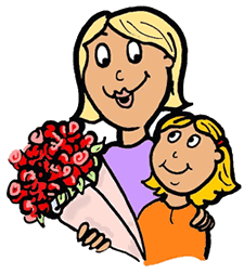 Mom Holding Flowers with Daughter Clipart
