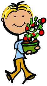 Stick Figure Boy Carrying Tomato Plant Clipart