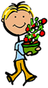 StickFigure Boy Carrying a Tomato Plant Clip Art