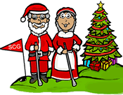Santa & Mrs. Claus Readying for a Christmas Round of Golf Clip Art 
