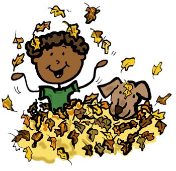 Stick Figure Boy Playing in Leaves Clip Art