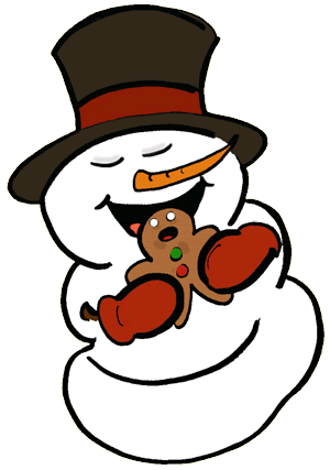 Snowman Eating Gingerbread Cookie Clipart